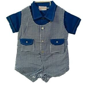 Vintage Catton Candy Baby Blue White Houndstooth 12 Months